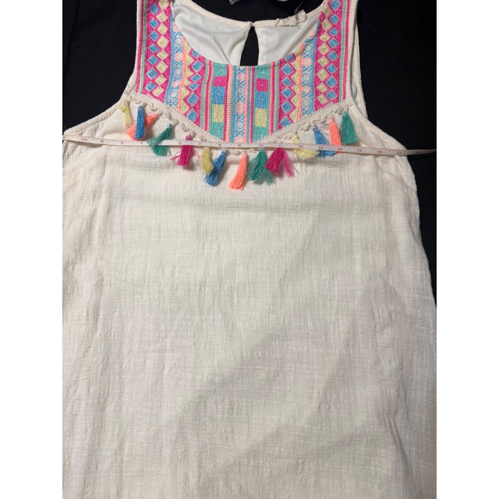 Entro Cream Embroidered Tassel Sleeveless‎ Boho Top Blouse Womens Medium